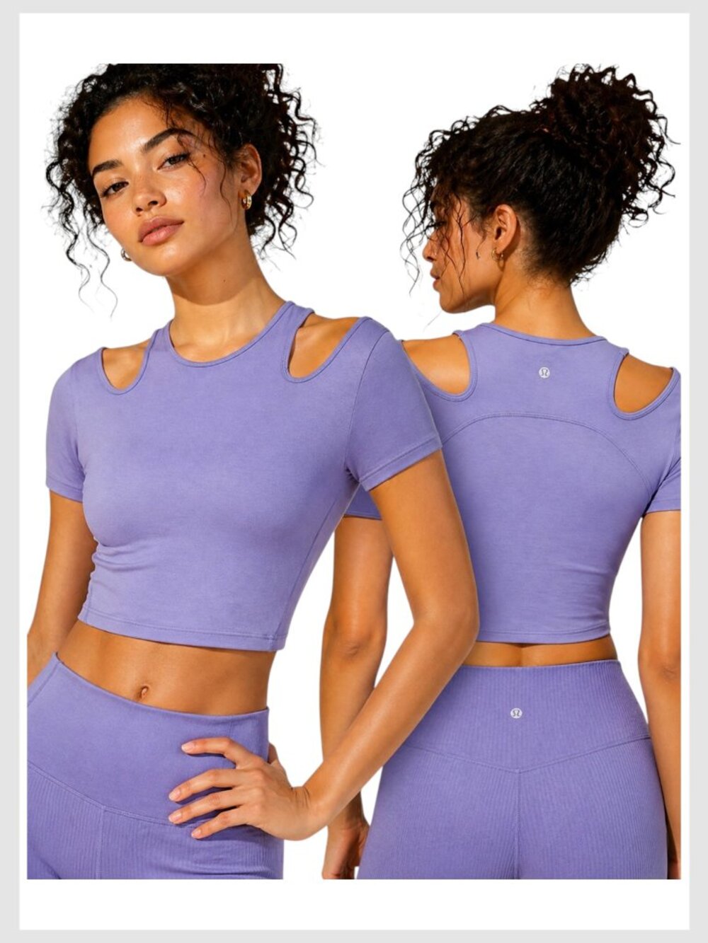 Lululemon Athletica Cropped Tee Lavender Cold Shoulder Fitted 6